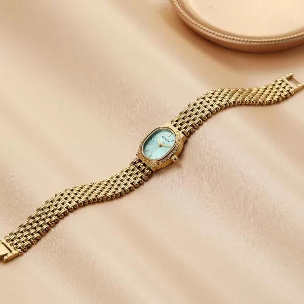 BERNY Gold Watches for Women Oval Ladies Small Watch Quartz Movement 3ATM Waterproof Female Wrist Watch Small and Exquisite Tools IncludedGlacier Blue