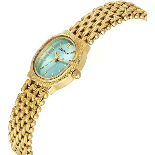 BERNY Gold Watches for Women Oval Ladies Small Watch Quartz Movement 3ATM Waterproof Female Wrist Watch Small and Exquisite Tools IncludedGlacier Blue