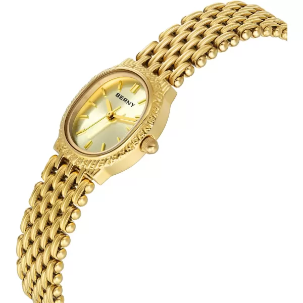 BERNY Gold Watches for Women Oval Ladies Small Watch Quartz Movement 3ATM Waterproof Female Wrist Watch Small and Exquisite Tools IncludedGold