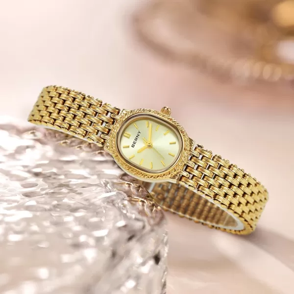 BERNY Gold Watches for Women Oval Ladies Small Watch Quartz Movement 3ATM Waterproof Female Wrist Watch Small and Exquisite Tools IncludedGold