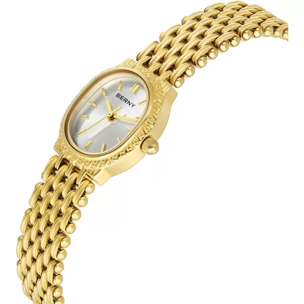 BERNY Gold Watches for Women Oval Ladies Small Watch Quartz Movement 3ATM Waterproof Female Wrist Watch Small and Exquisite Tools IncludedWhite