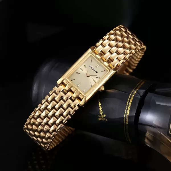 BERNY Gold Watches for Women Updated Ladies Quartz Wrist Watches Stainless Steel Band Womens Small Gold Watch Luxury Casual Fashion Bracelet Tools Included2166LYE