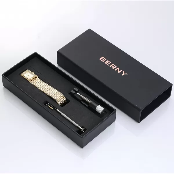 BERNY Gold Watches for Women Updated Ladies Quartz Wrist Watches Stainless Steel Band Womens Small Gold Watch Luxury Casual Fashion Bracelet Tools Included2166LRD