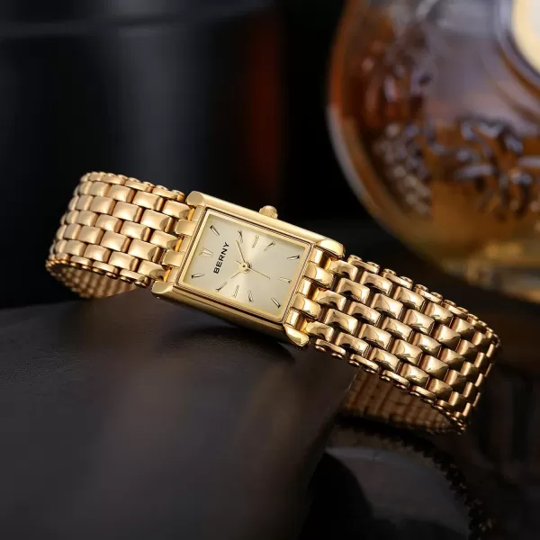 BERNY Gold Watches for Women Updated Ladies Quartz Wrist Watches Stainless Steel Band Womens Small Gold Watch Luxury Casual Fashion Bracelet Tools Included2166LYE