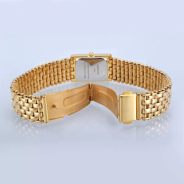 BERNY Gold Watches for Women Updated Ladies Quartz Wrist Watches Stainless Steel Band Womens Small Gold Watch Luxury Casual Fashion Bracelet Tools Included2166LYE