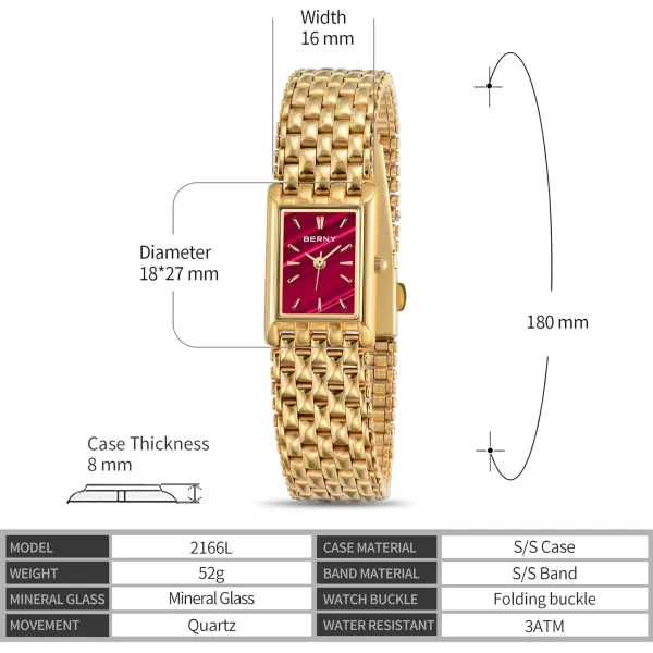 BERNY Gold Watches for Women Updated Ladies Quartz Wrist Watches Stainless Steel Band Womens Small Gold Watch Luxury Casual Fashion Bracelet Tools Included2166LRD