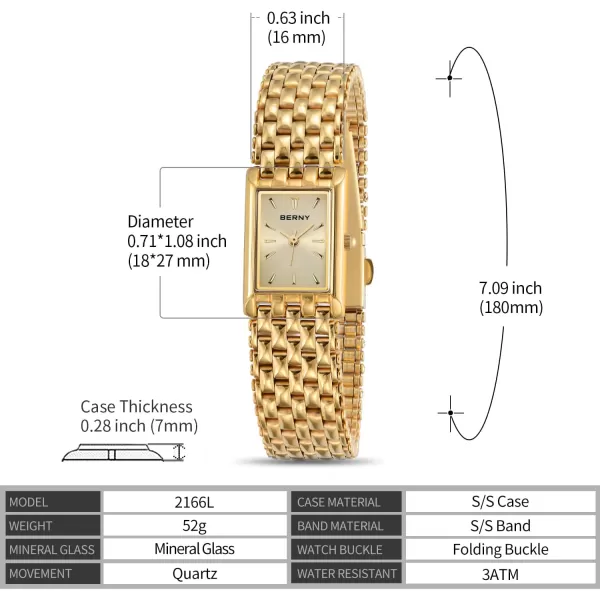 BERNY Gold Watches for Women Updated Ladies Quartz Wrist Watches Stainless Steel Band Womens Small Gold Watch Luxury Casual Fashion Bracelet Tools Included2166LYE