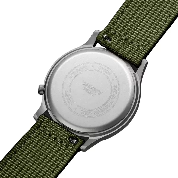 BERNY Mens Titanium Watch Japanese Sweep Second Quartz Movement Titanium Analog Quartz Watch T2566M WaterproofCanvasGreen