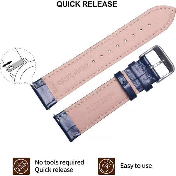 BERNY Quick Release Watch Bands Alligator Grain Calfskin Replacement Watch Straps Top Genuine Leather Watch Strap Stainless Steel Buckle Bracelet for Men Women  20mm 22mm Black Navy BlueNavy blue