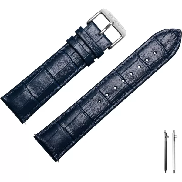 BERNY Quick Release Watch Bands Alligator Grain Calfskin Replacement Watch Straps Top Genuine Leather Watch Strap Stainless Steel Buckle Bracelet for Men Women  20mm 22mm Black Navy BlueNavy blue