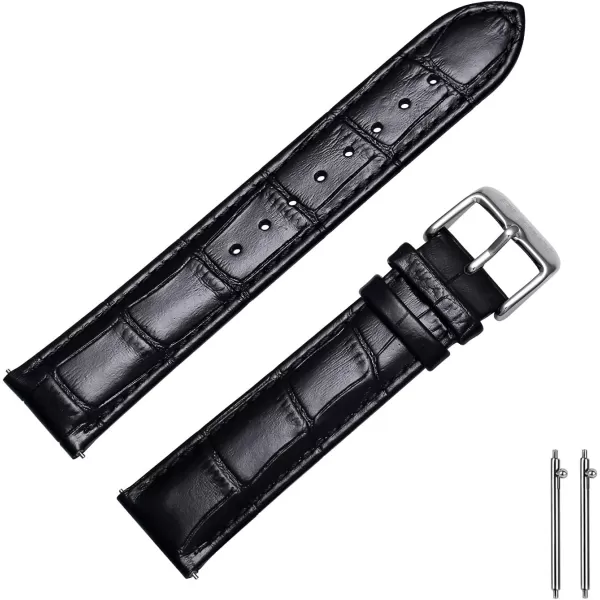 BERNY Quick Release Watch Bands Alligator Grain Calfskin Replacement Watch Straps Top Genuine Leather Watch Strap Stainless Steel Buckle Bracelet for Men Women  20mm 22mm Black Navy BlueBlack