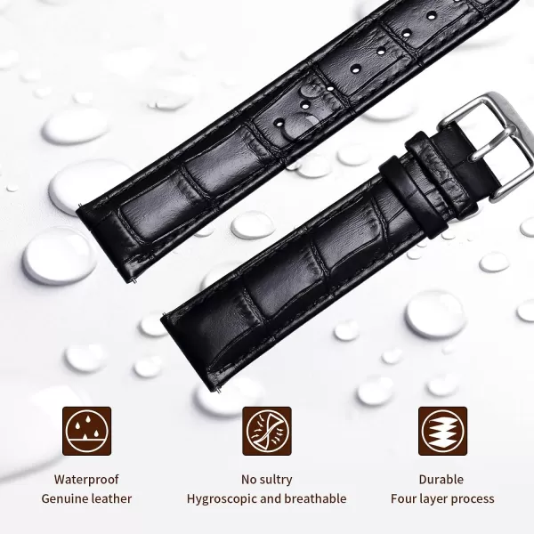 BERNY Quick Release Watch Bands Alligator Grain Calfskin Replacement Watch Straps Top Genuine Leather Watch Strap Stainless Steel Buckle Bracelet for Men Women  20mm 22mm Black Navy BlueBlack