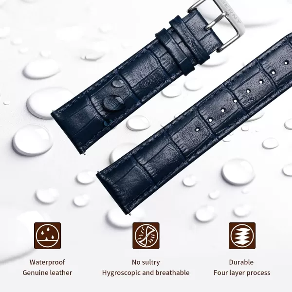 BERNY Quick Release Watch Bands Alligator Grain Calfskin Replacement Watch Straps Top Genuine Leather Watch Strap Stainless Steel Buckle Bracelet for Men Women  20mm 22mm Black Navy BlueNavy blue