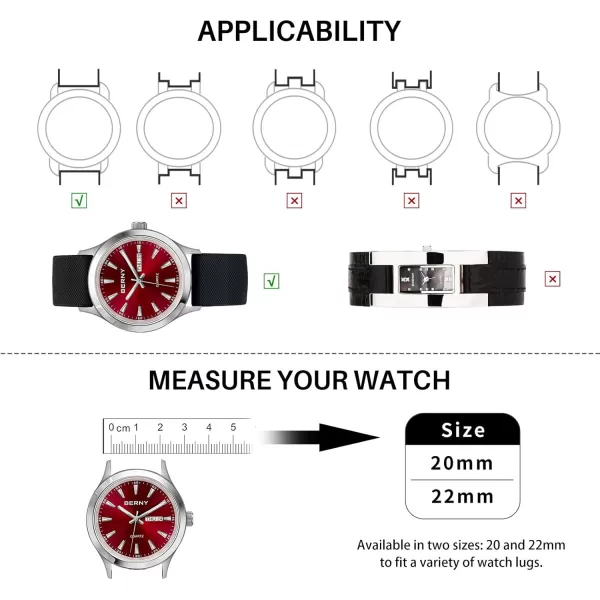 BERNY Silicone Watch Band Soft Rubber Replacement Watch Straps Quick Release Watchbands for Men And Women Multicolour22mmBlack