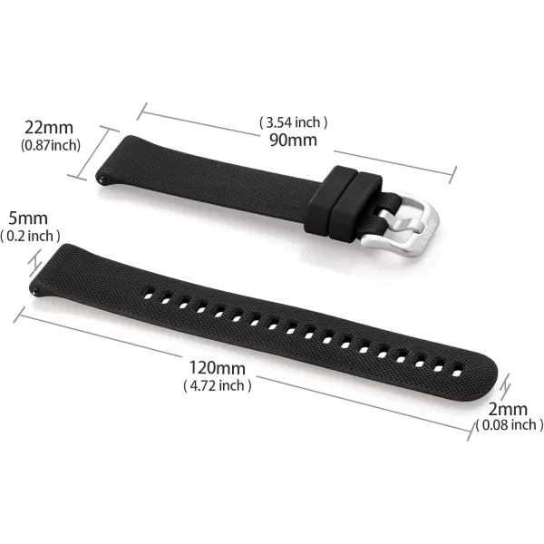 BERNY Silicone Watch Band Soft Rubber Replacement Watch Straps Quick Release Watchbands for Men And Women Multicolour22mmBlack