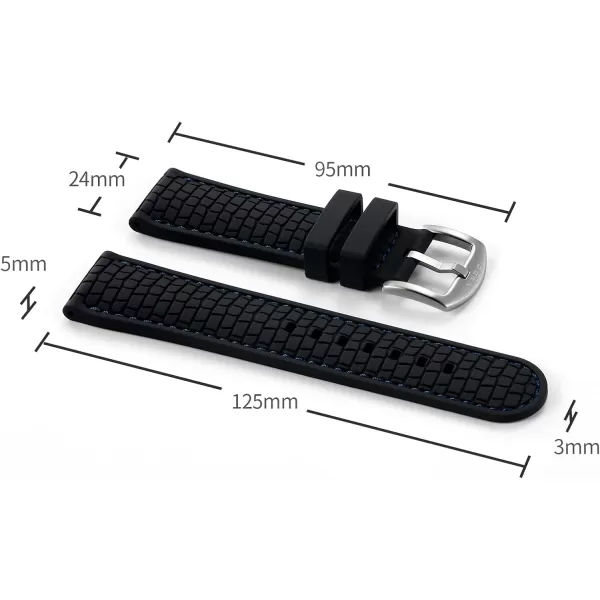 BERNY Silicone Watch Bands Soft Rubber Waterproof Replacement Watch Straps with Stainless Steel Buckle Assorted Colors  22mm 24mm for Men and Women Grey Blue Green Goldblue