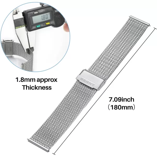 BERNY Stainless Steel Mesh Watch Band for Men Women Quick Release Adjustable Milanese Watch Straps Solid Metal Watch Bracelet with Double Safety Clasp 18mm 20mm 22mm 24mm22mm