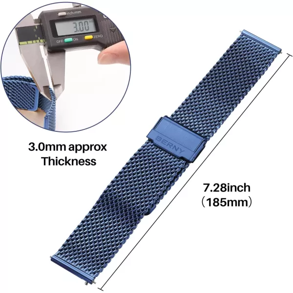 BERNY Stainless Steel Mesh Watch Band for Men Women Quick Release Adjustable Milanese Watch Straps Solid Metal Watch Bracelet with Double Safety Clasp Gold BlueBlue