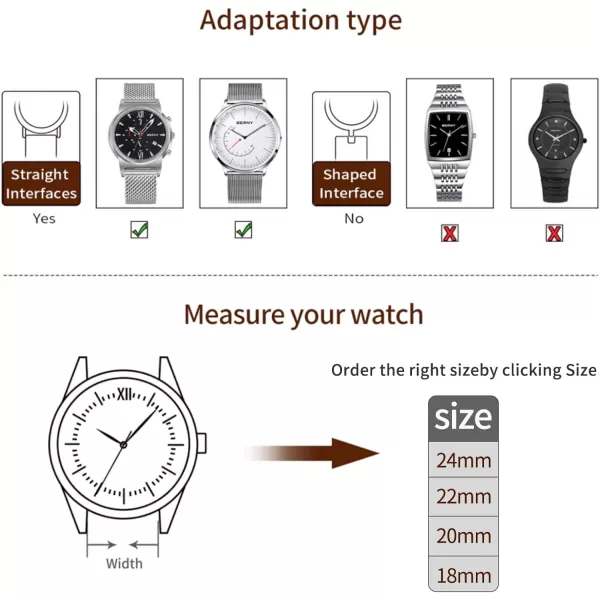 BERNY Stainless Steel Mesh Watch Band for Mens Women Quick Release Adjustable Milanese Watch Straps Thick Heavy Duty Metal Bracelet with Safty Clasp Black Silver 18mm 20mm 22mm 24mmBlack