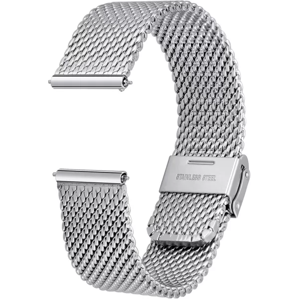 BERNY Stainless Steel Mesh Watch Band for Mens Women Quick Release Adjustable Milanese Watch Straps Thick Heavy Duty Metal Bracelet with Safty Clasp Black Silver 18mm 20mm 22mm 24mmSilver