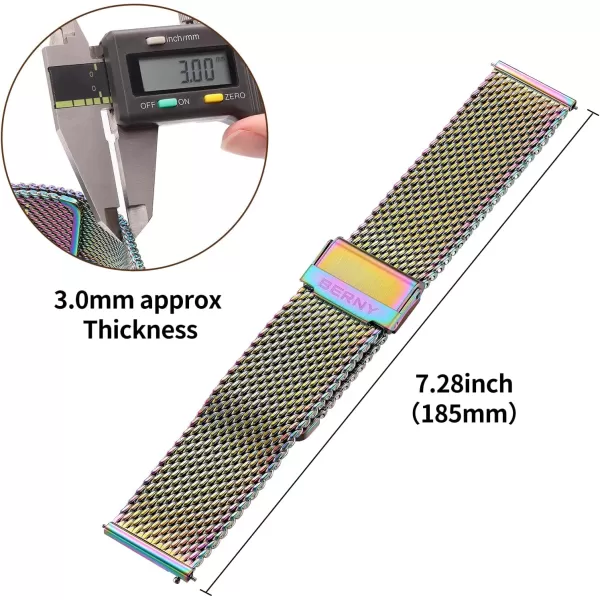 BERNY Stainless Steel Mesh Watch Band for Mens Women Quick Release Adjustable Milanese Watch Straps Thick Heavy Duty Metal Bracelet with Safty Clasp Black Silver 18mm 20mm 22mm 24mmColorful