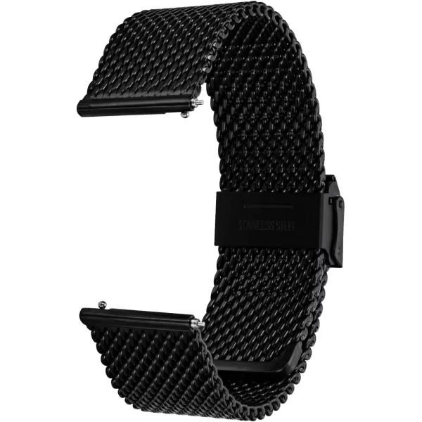 BERNY Stainless Steel Mesh Watch Band for Mens Women Quick Release Adjustable Milanese Watch Straps Thick Heavy Duty Metal Bracelet with Safty Clasp Black Silver 18mm 20mm 22mm 24mmBlack