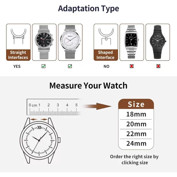 BERNY Stainless Steel Mesh Watch Band for Mens Women Quick Release Adjustable Milanese Watch Straps Thick Heavy Duty Metal Bracelet with Safty Clasp Black Silver 18mm 20mm 22mm 24mmColorful