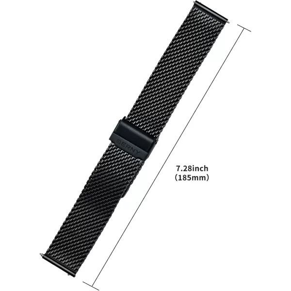 BERNY Stainless Steel Mesh Watch Band for Mens Women Quick Release Adjustable Milanese Watch Straps Thick Heavy Duty Metal Bracelet with Safty Clasp Black Silver 18mm 20mm 22mm 24mmBlack