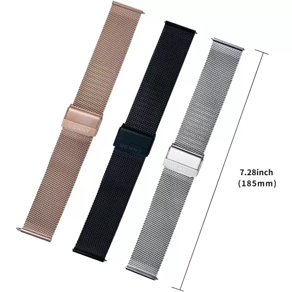 BERNY Stainless Steel Mesh Watch Band for Mens Women Quick Release Adjustable Watch Straps Thin Metal Bracelet with Safty Clasp 18mm 20mm 22mm SilverBlackRose GoldBlack