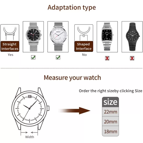 BERNY Stainless Steel Mesh Watch Band for Mens Women Quick Release Adjustable Watch Straps Thin Metal Bracelet with Safty Clasp 18mm 20mm 22mm SilverBlackRose GoldBlack