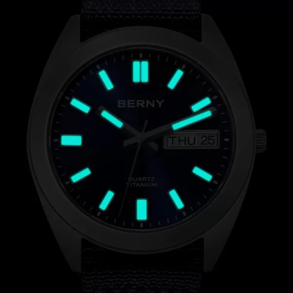 BERNY Titanium Watch for Men Japanese Quartz Movement Titanium Analog Quartz Watches 10ATM Waterproof Super LuminousCanvasBlue