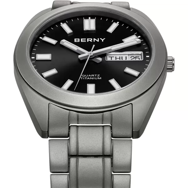 BERNY Titanium Watch for Men Japanese Quartz Movement Titanium Analog Quartz Watches 10ATM Waterproof Super LuminousTitaniumBlack