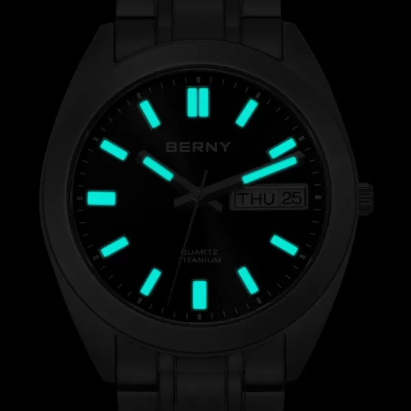 BERNY Titanium Watch for Men Japanese Quartz Movement Titanium Analog Quartz Watches 10ATM Waterproof Super LuminousTitaniumBlack