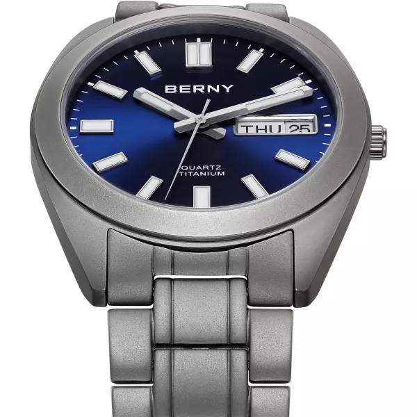 BERNY Titanium Watch for Men Japanese Quartz Movement Titanium Analog Quartz Watches 10ATM Waterproof Super LuminousTitaniumBlue