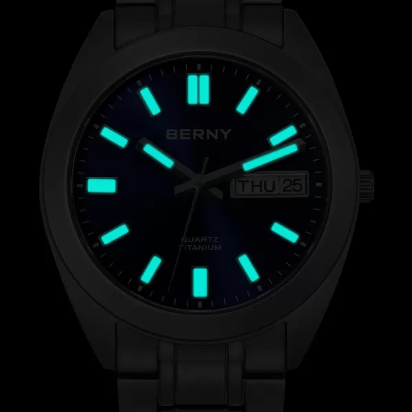 BERNY Titanium Watch for Men Japanese Quartz Movement Titanium Analog Quartz Watches 10ATM Waterproof Super LuminousTitaniumBlue