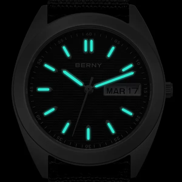 BERNY Titanium Watch for Men Japanese Sweep Second Quartz Movement Analog Quartz Watches Super Luminous Sapphire Glass 10ATM WaterproofCanvasBlack