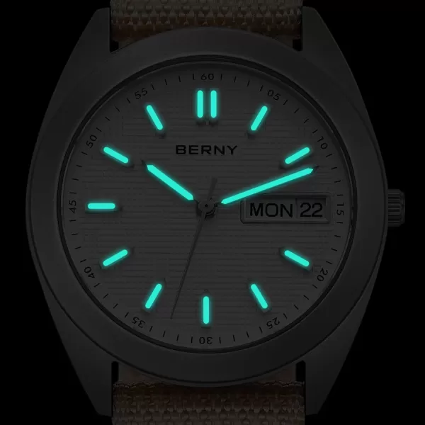 BERNY Titanium Watch for Men Japanese Sweep Second Quartz Movement Analog Quartz Watches Super Luminous Sapphire Glass 10ATM WaterproofCanvasWhite