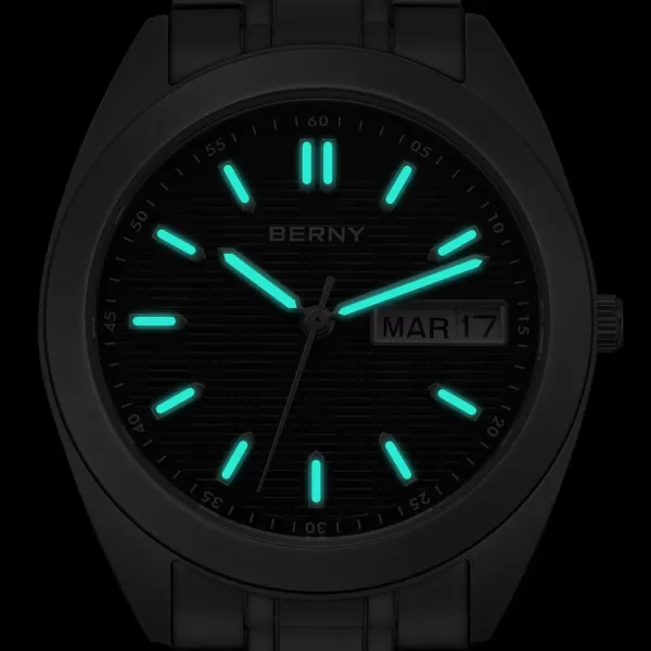 BERNY Titanium Watch for Men Japanese Sweep Second Quartz Movement Analog Quartz Watches Super Luminous Sapphire Glass 10ATM WaterproofTitaniumBlack