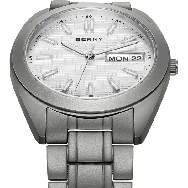 BERNY Titanium Watch for Men Japanese Sweep Second Quartz Movement Analog Quartz Watches Super Luminous Sapphire Glass 10ATM WaterproofTitaniumWhite