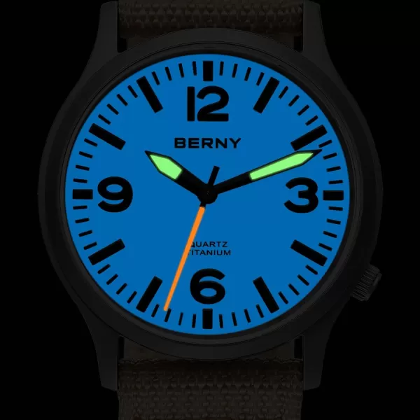 BERNY Titanium Watch for Men Japanese Sweep Second Quartz Movement VH31 5ATM Waterproof Analog Quartz Watch Super Luminous Sapphire GlassCanvasWhite