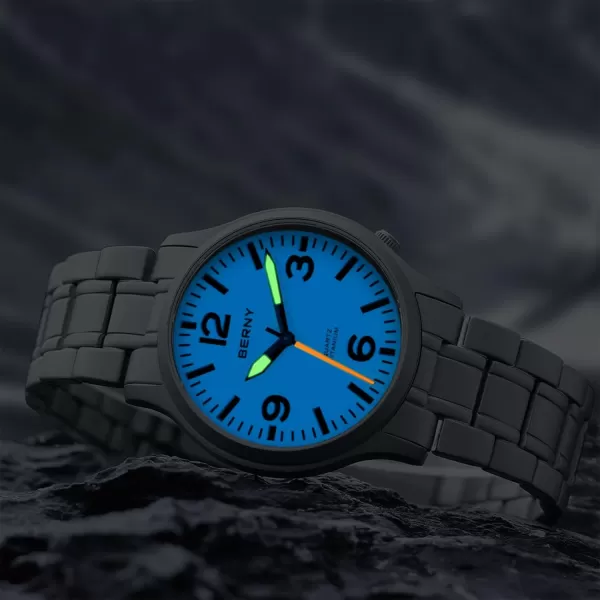 BERNY Titanium Watch for Men Japanese Sweep Second Quartz Movement VH31 5ATM Waterproof Analog Quartz Watch Super Luminous Sapphire GlassTitaniumWhite