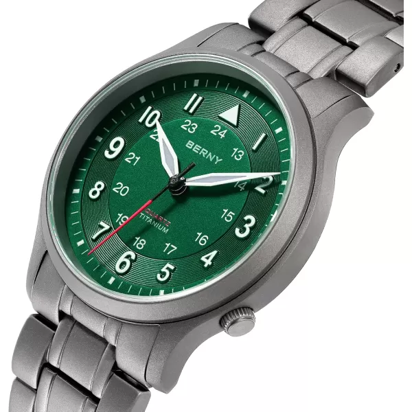 BERNY Titanium Watches Japanese Sweep Second Quartz Movement VH31 5ATM Waterproof Analog Quartz Watches for Men and Women Super Luminous Unisex Wristwatchgreen