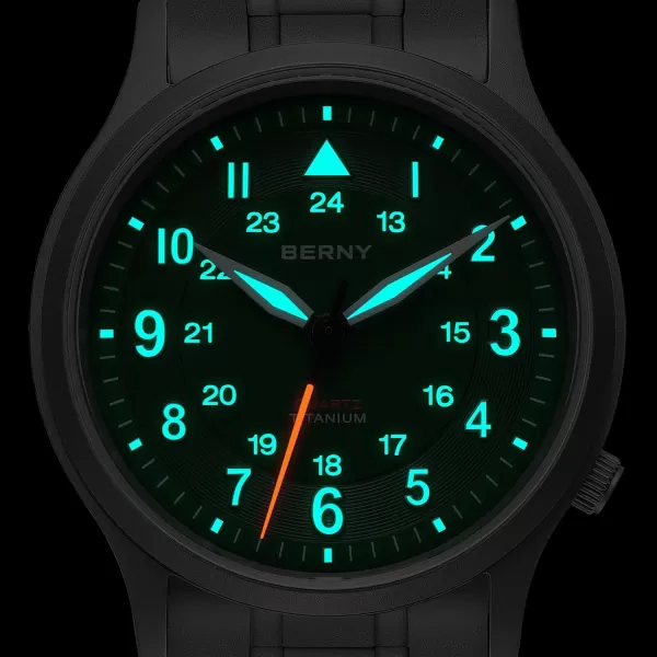 BERNY Titanium Watches Japanese Sweep Second Quartz Movement VH31 5ATM Waterproof Analog Quartz Watches for Men and Women Super Luminous Unisex Wristwatchgreen