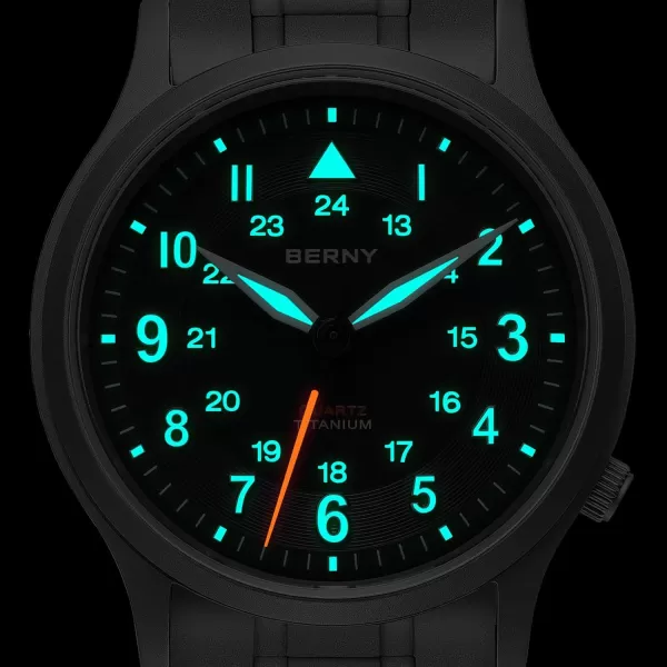 BERNY Titanium Watches Japanese Sweep Second Quartz Movement VH31 5ATM Waterproof Analog Quartz Watches for Men and Women Super Luminous Unisex WristwatchBlack