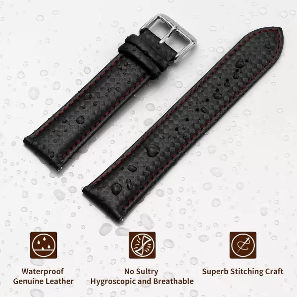 BERNY Watch Band Quick Release Genuine Leather Watch Strap Fashionable Grid Pattern Watch Bracelet Soft Leather Watchbands for Men And Women20mm22mmBlackRed Background