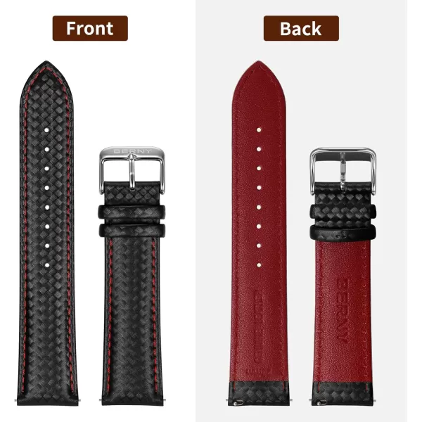 BERNY Watch Band Quick Release Genuine Leather Watch Strap Fashionable Grid Pattern Watch Bracelet Soft Leather Watchbands for Men And Women20mm22mmBlackRed Background