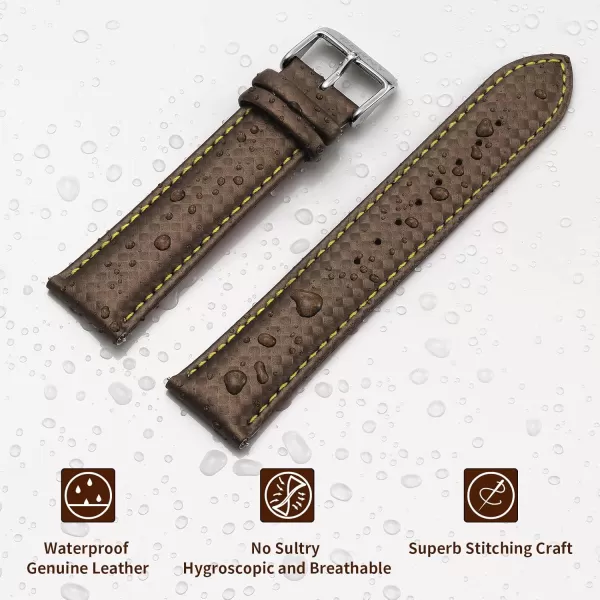 BERNY Watch Band Quick Release Genuine Leather Watch Strap Fashionable Grid Pattern Watch Bracelet Soft Leather Watchbands for Men And Women20mm22mmBrownYellow Background