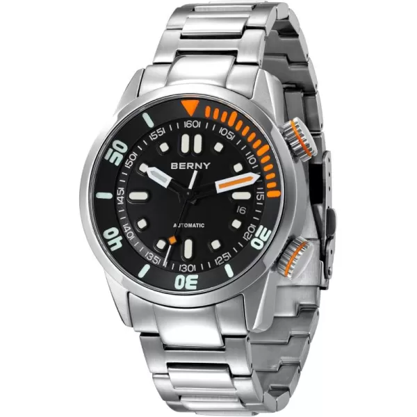 BERNY Automatic Watch for Men 200M Diving Watch Wristwatch HV600 Hardness Sapphire Glass Sturdy Stainless Steel Band Super Luminous Male WatchesBlack