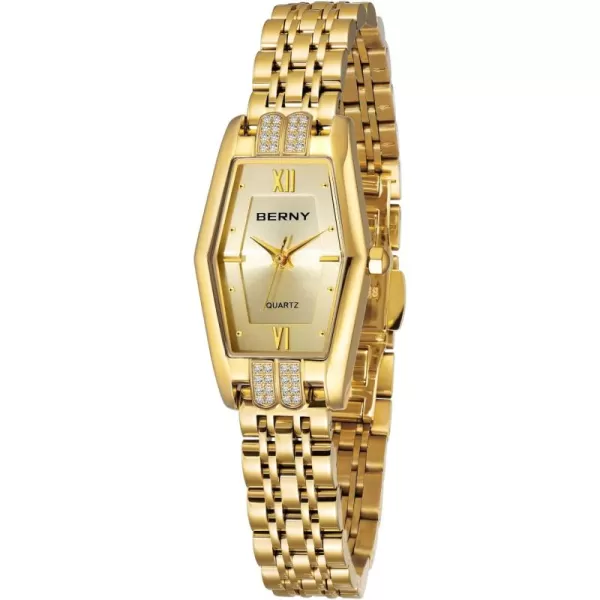 BERNY Gold Watches for Women Dainty Hexagon Ladies Quartz Wrist Watches Stainless Steel Band Fashion Analog Watch Luxury BraceletGold