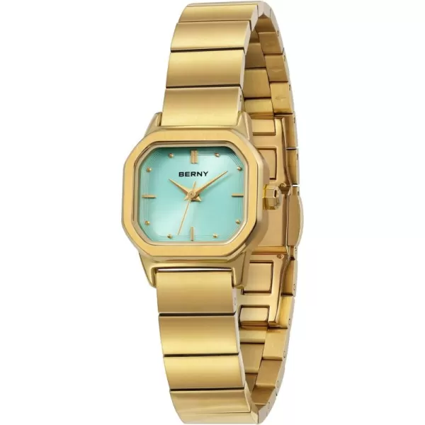 BERNY Gold Watches for Women Dainty Ladies Square Quartz Watch Japanese Quartz Movement 3ATM Waterproof Fashion Small Female Wrist Watch Luxury Birthday Gifts for Ladyblue